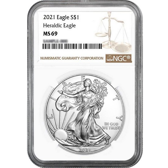 2021 Silver American Eagle Type 1 Heraldic Eagle MS69 NGC Brown Label