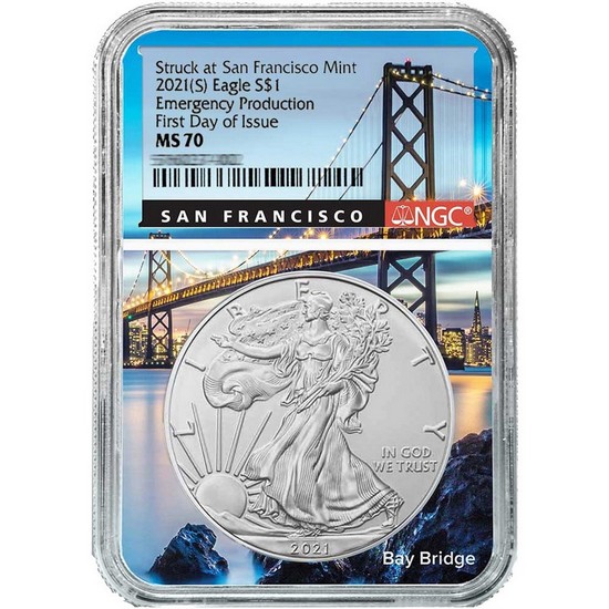 2021 (S) Silver American Eagle Type 1 Heraldic Eagle Emergency Production MS70 FDI NGC Bridge Core