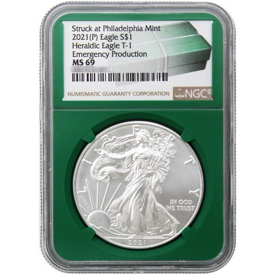 2021 (P) Silver American Eagle Type 1 Heraldic Eagle MS69 NGC Green Core