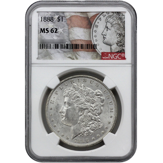 1888 Morgan Silver Dollar MS62 NGC Morgan/Flag Label