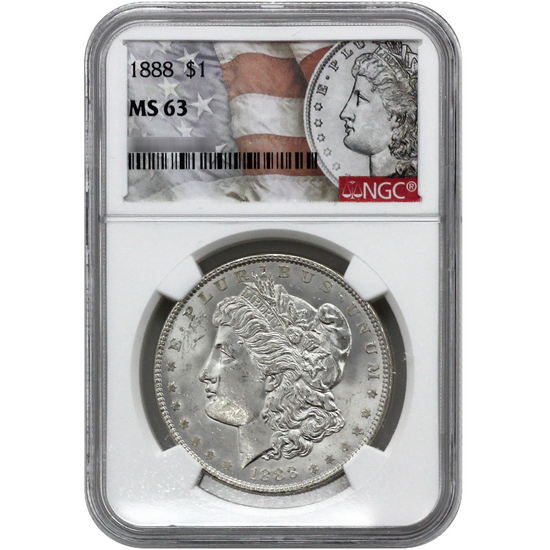 1888 Morgan Silver Dollar MS63 NGC Morgan/Flag Label