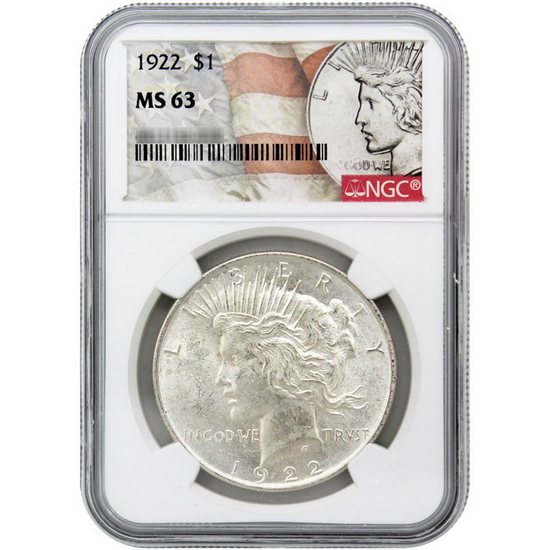 1922 Peace Dollar Silver MS63 PCGS Peace/Flag Label