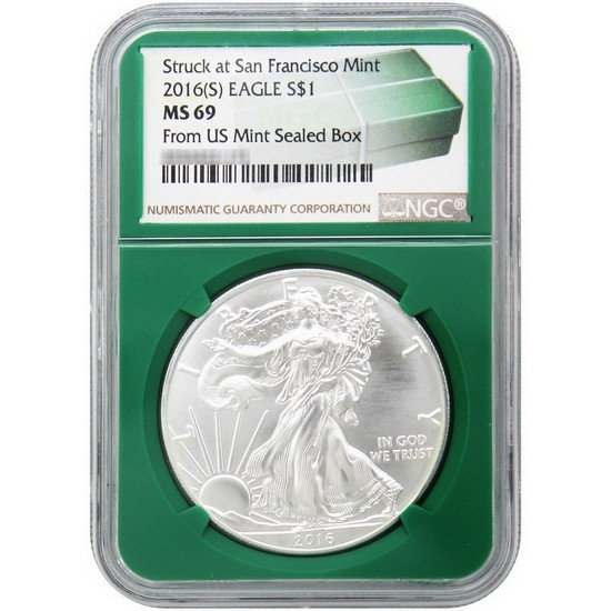 2016 (S) Silver American Eagle MS69 NGC Green Holder