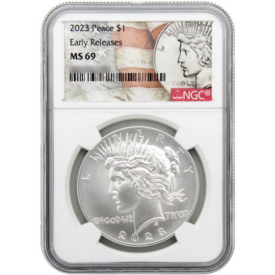 2023 Peace Silver Dollar MS69 ER NGC Peace/Flag Label