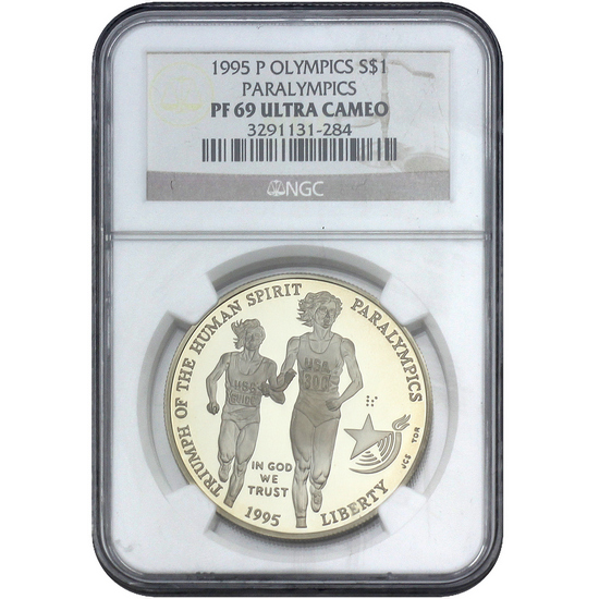 1995 P Olympic Paralympics Blind Runner Silver Dollar PF69 UC NGC Brown Label