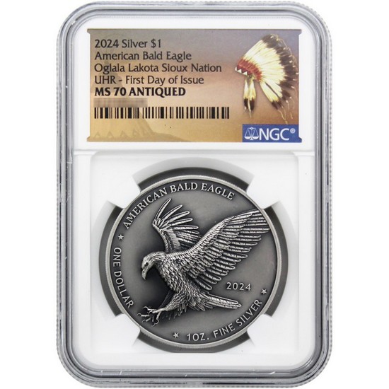 2024 Silver North American Bald Eagle Series "Double Eagle" 1oz Antiqued UHR Coin MS70 FDI NGC Native American Label