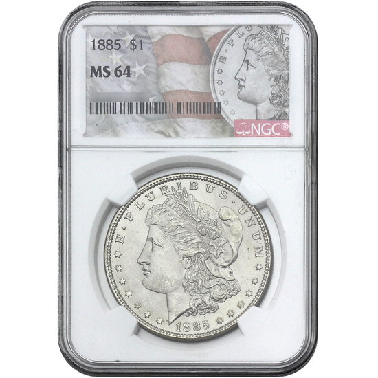 1885 Morgan Silver Dollar MS64 NGC Morgan/Flag Label
