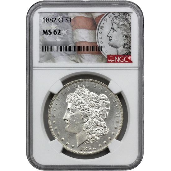 1882 O Morgan Silver Dollar MS62 NGC Morgan/Flag Label