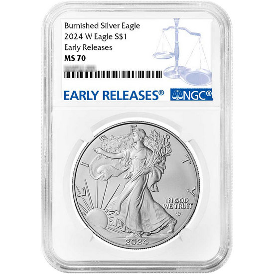 2024 W Burnished Silver American Eagle MS70 ER NGC Blue Label