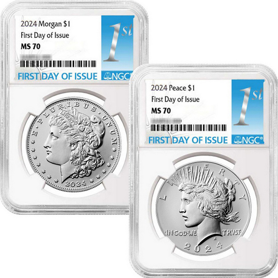 2024 Morgan and Peace Silver Dollar Set MS70 FDI NGC 1st Label