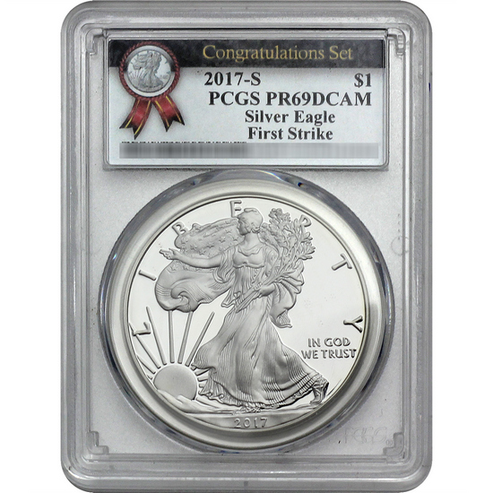 2017 S Silver American Eagle "Congratulations" PF69 FS DCAM PCGS Red Bow Label