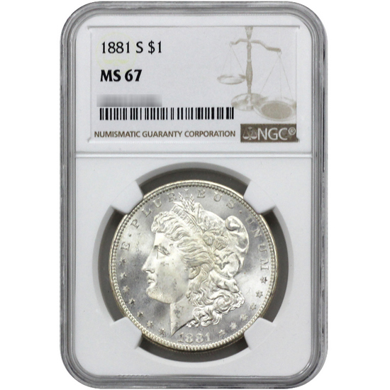 1881 S Morgan Silver Dollar MS67 NGC Brown Label