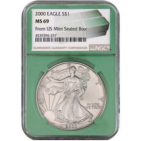 2000 Silver American Eagle MS69 NGC Green Core