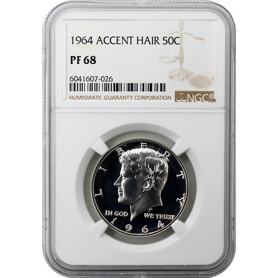 1964 Kennedy Half Dollar Accented Hair Silver PF68 NGC Brown Label