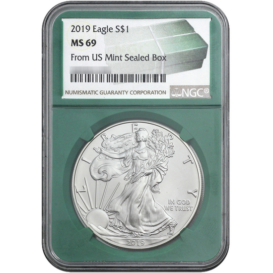 2019 Silver American Eagle MS69 NGC Green Core