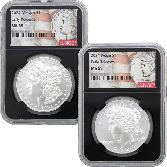 2024 Morgan and Peace Silver Dollar Set MS69 ER NGC Black Core