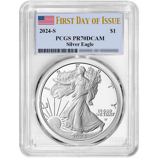 2024 S Silver American Eagle Coin PR70 DCAM FDI PCGS Flag Label