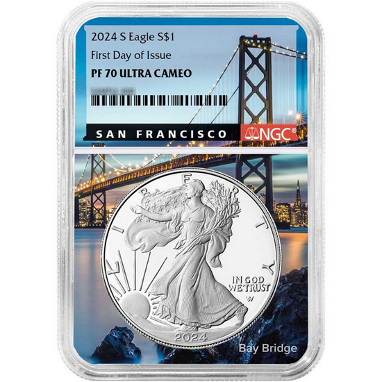 2024 S Silver American Eagle Coin PF70 UC FDI NGC Bay Bridge Core