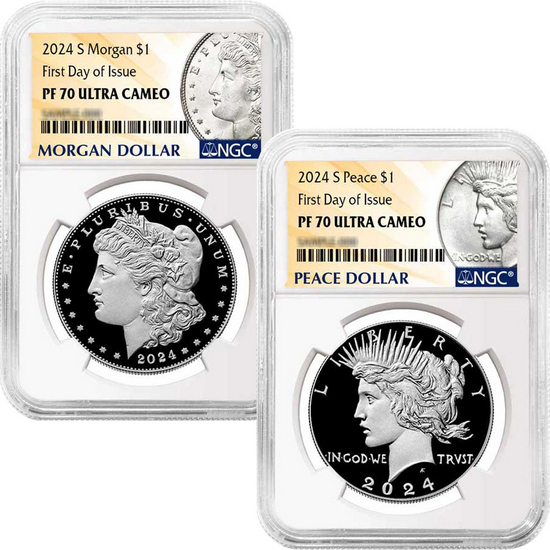 2024 S Morgan and Peace Silver Dollar Set PF70 UC FDI NGC Morgan Peace Dollar Label