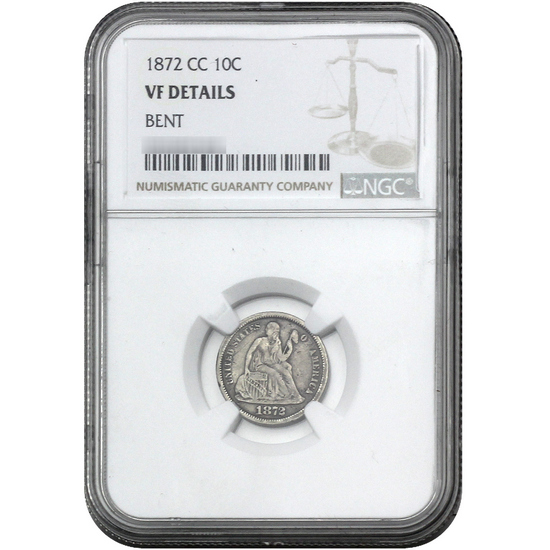 1872 CC Liberty Seated Dime VF Details NGC Brown Label