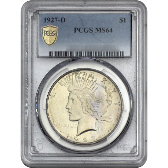 1927 D Peace Dollar Silver MS64 PCGS Blue Label