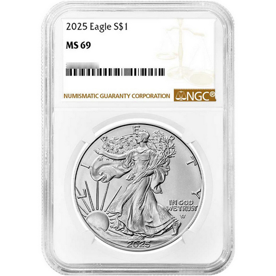 2025 Silver American Eagle Coin MS69 NGC Brown Label