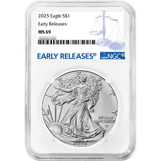 2025 Silver American Eagle Coin MS69 ER NGC Blue Label