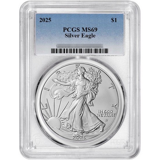 2025 Silver American Eagle Coin MS69 PCGS Blue Label