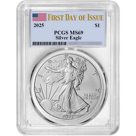 2025 Silver American Eagle Coin MS69 FDI PCGS Flag Label