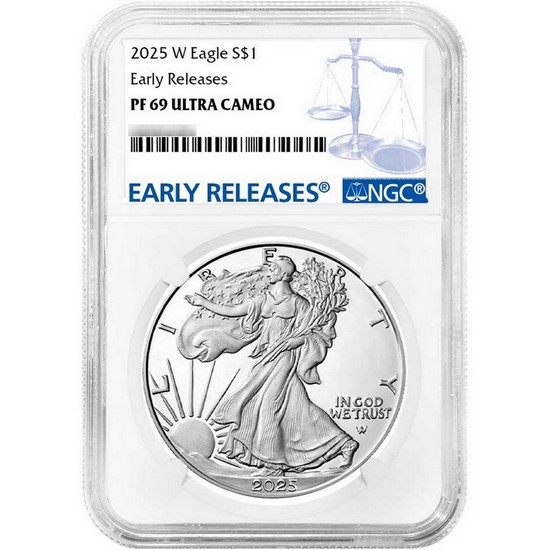 2025 W Silver American Eagle Coin PF69 UC ER NGC Blue Label