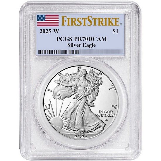 2025 W Silver American Eagle Coin PR70 DCAM FS PCGS Flag Label