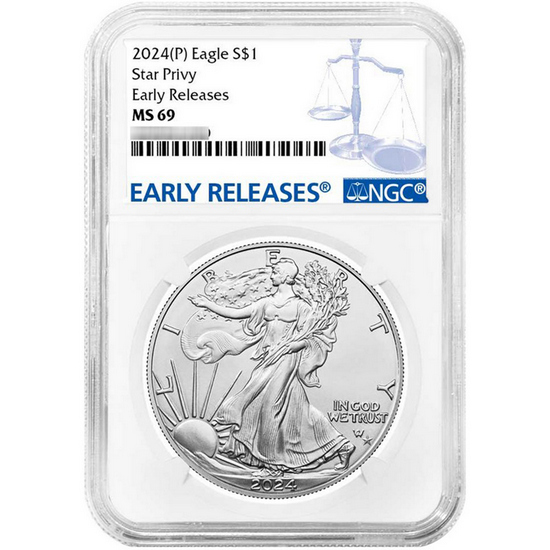 2024 Silver American Eagle Star Privy Coin MS69 ER NGC Blue Label