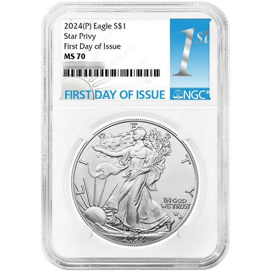 2024 Silver American Eagle Star Privy Coin MS70 FDI NGC 1st Label