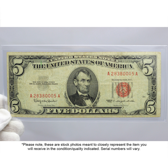 Series 1953/1963 $5 Red Seal Legal Tender Note VG/VF Condition