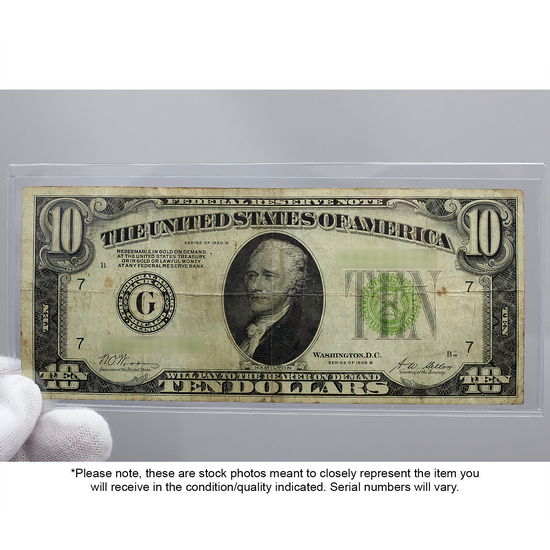 Series 1928 $10 Redeemable in Gold Federal Reserve Note VG/F Condition