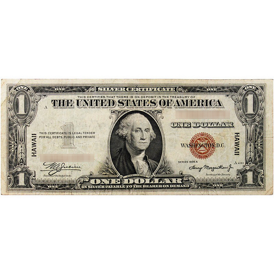 Series 1935A Hawaii $1 Silver Certificate Note G/VG Condition