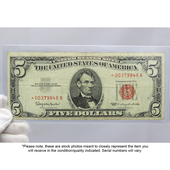 Series 1953/1963 $5 Star Red Seal Legal Tender Note VG/VF Condition