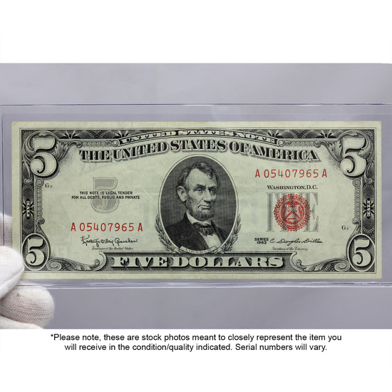 Series 1963 $5 Red Seal Legal Tender Note EF/AU Condition