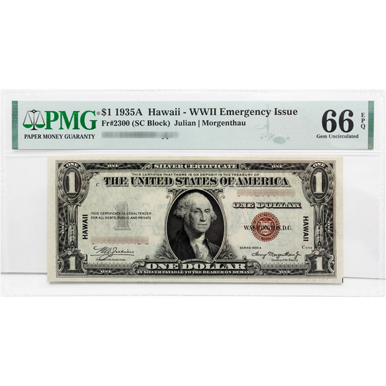 1935 A $1 Silver Certificate Hawaii Gem UNC PMG 66 EPQ