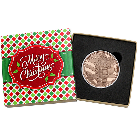 2024 Merry Christmas Patriotic Santa Claus 1 AVDP Ounce Fine Copper Medallion in Gift Box