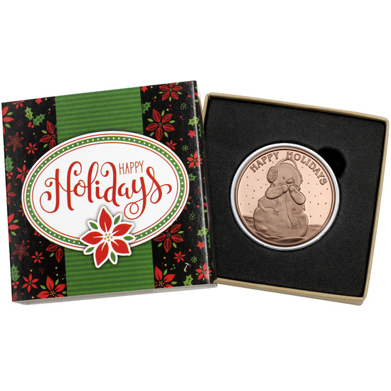 Happy Holidays Snowman 1 AVDP Ounce Fine Copper Medallion in Gift Box