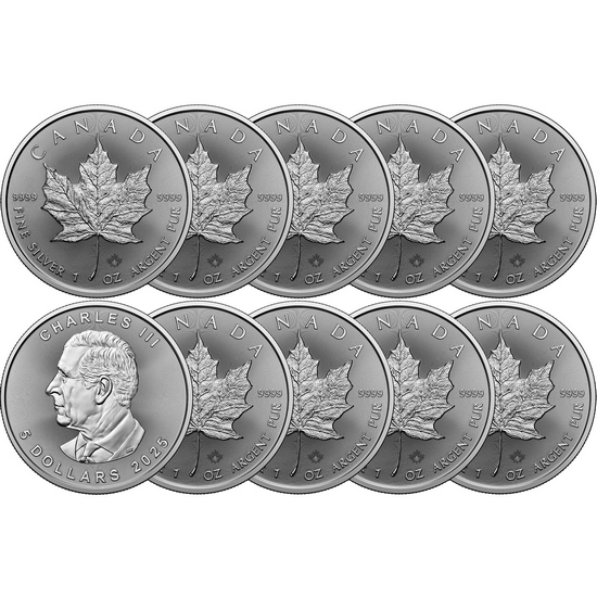 2025 Canada Silver Maple Leaf 1oz BU Coin 10pc