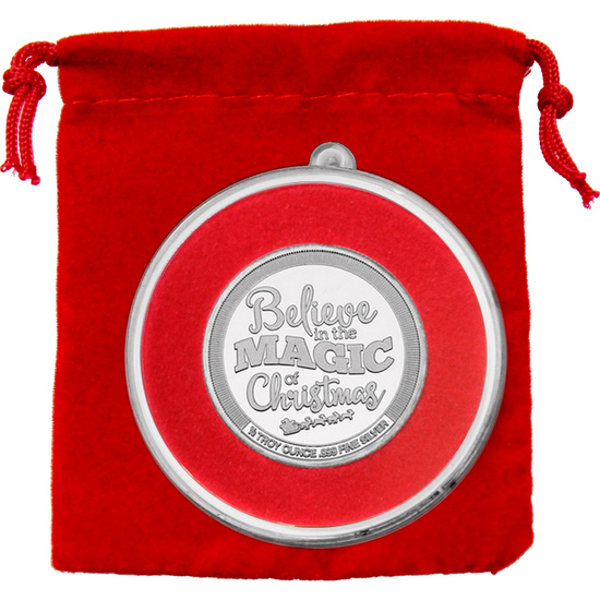 Believe in the Magic of Christmas Half Ounce .999 Silver Medallion with Ornament Capsule and Red Pouch