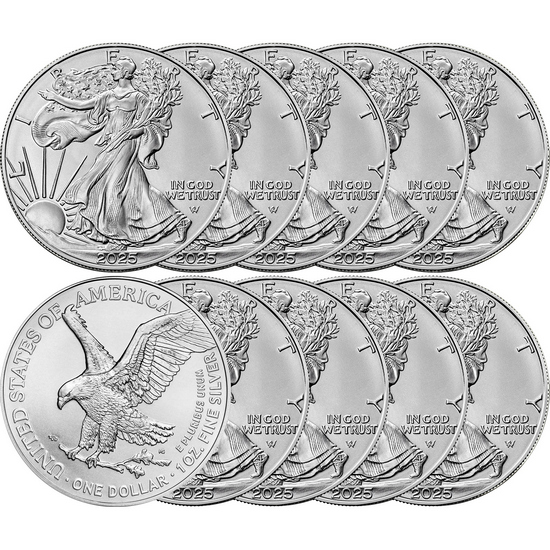 2025 Silver American Eagle BU Coin 10pc in Flips