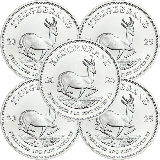 2025 South Africa Silver Krugerrand 1oz BU Coin 5pc