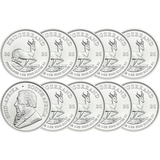 2025 South Africa Silver Krugerrand 1oz BU Coin 10pc