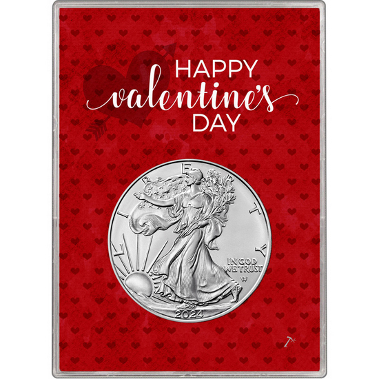 2024 Silver American Eagle BU in Happy Valentine's Day Gift Holder