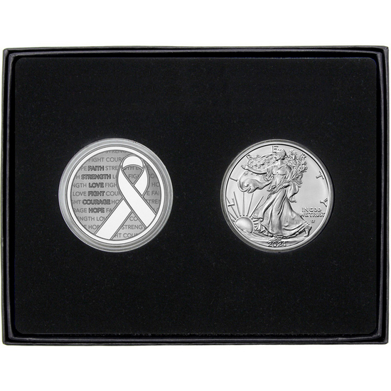 Awareness Ribbon Silver Medallion and Silver American Eagle 2pc Box Set