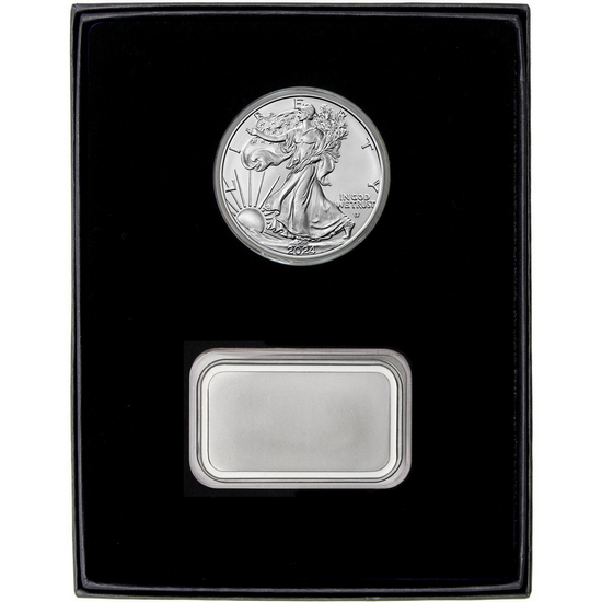 Blank Silver Bar and Silver American Eagle 2pc Gift Set