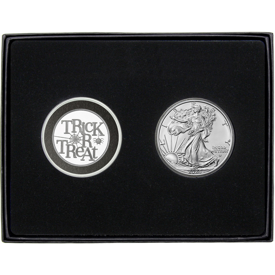 Trick or Treat Silver Medallion and Silver American Eagle 2pc Gift Set